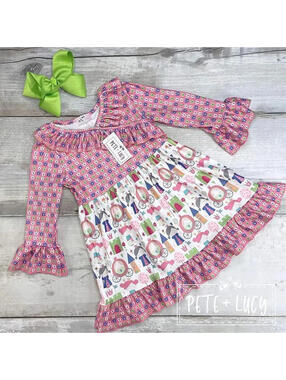NEW PETE & LUCY 2T BABY GIRL PRINCESS PARTY LONG SLEEVE DRESS RUFFLE PINK